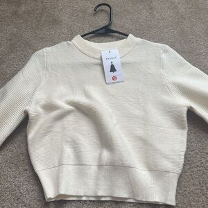 Cream Crew Neck Sweater with Ribbed Details